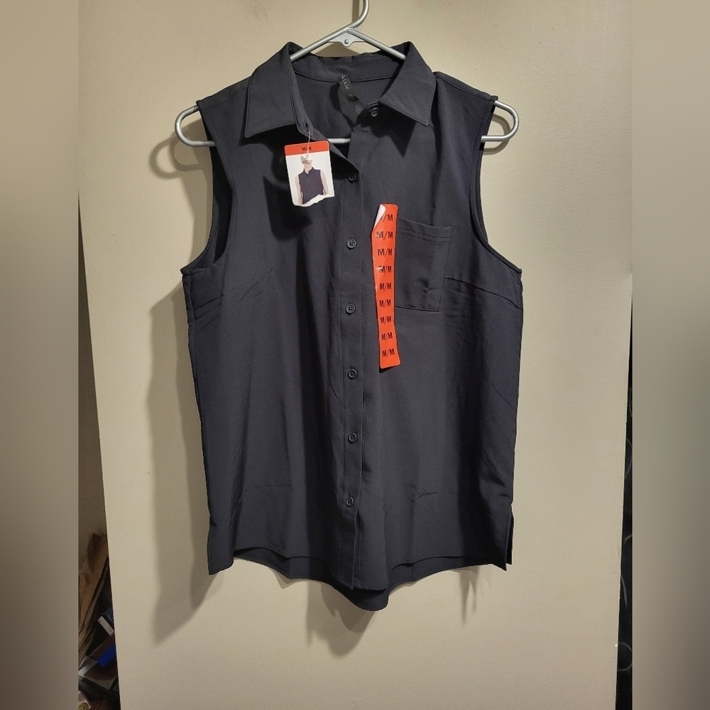 NEW-GAIAM Women's Black Sleeveless Polo Shirt, Size Medium